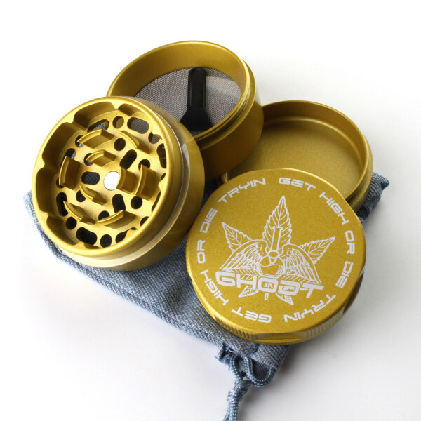 Gold Grinder 53mm 4-teilig Keramik mit Sieb & Schaber